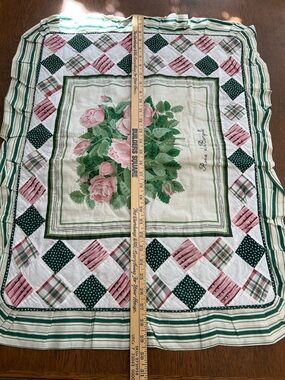 Oversized Floral Rose Panel Pieced & HAND Quilted Pillow Sham- Pink & Green